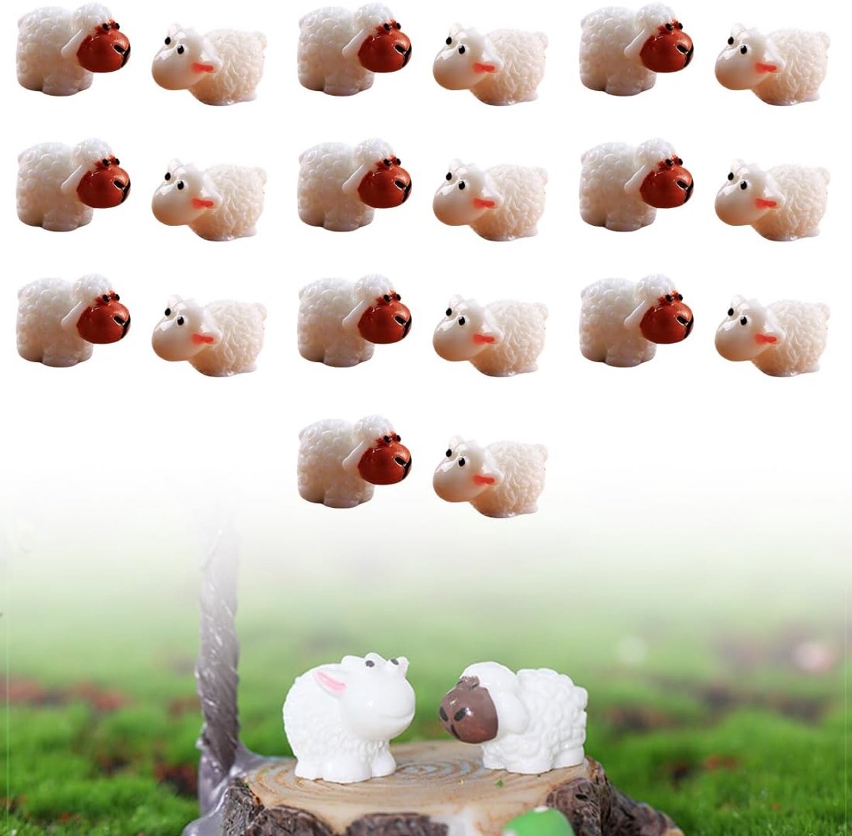 20 stuks miniatuur schapen van hars, kleine figuren voor miniatuurtuindecoratie, moslandschappen, doe-het-zelf (wit)