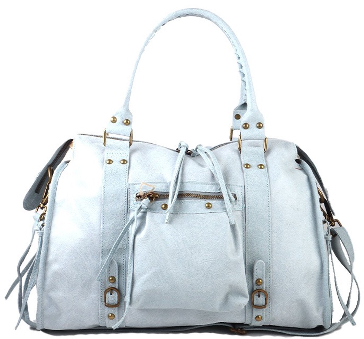 Damestas - It Girl - Licht Blauw - Echt Leer – 40 x 28 x 14 cm - Giuliano – Schoudertas & Handtas – Laptoptas – Multi Pocket