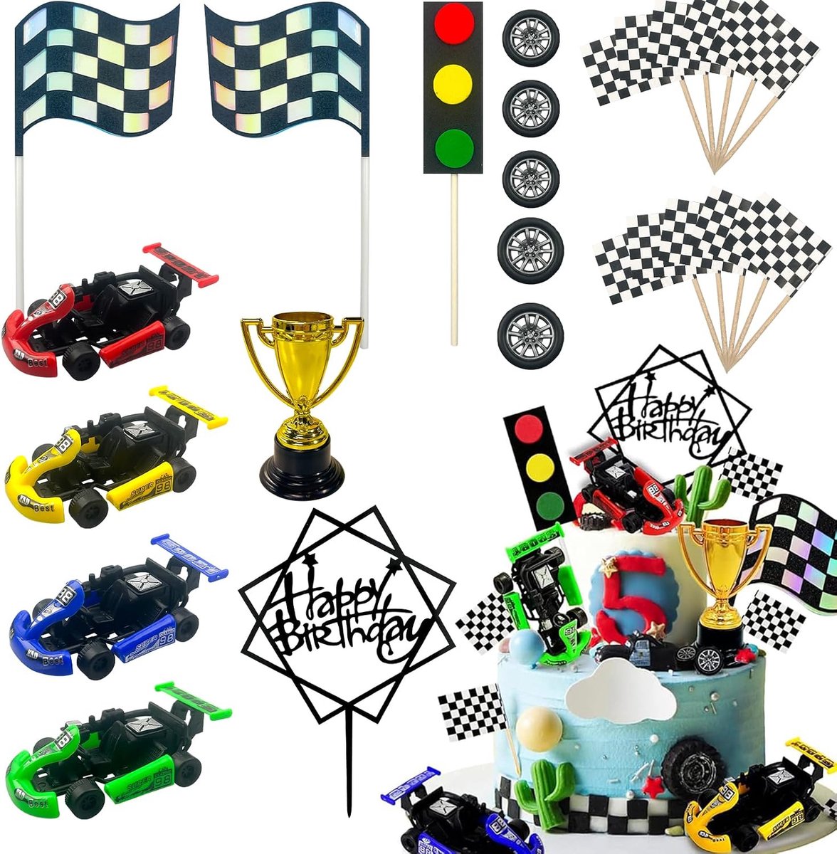 Racing & Car Taart Decoraties & Toppers 23 Stukken Verjaardag Accessoires Voor Jongens Kinderen Racing Thema Party Favors