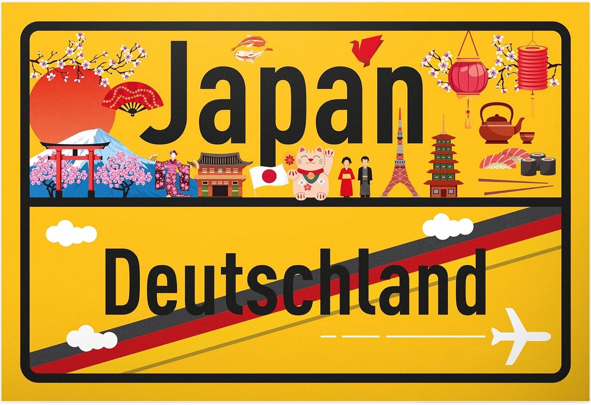 Japan Duitsland plaatsbord - kunststof bord 30 x 20 cm - cadeau-idee cadeaubon reizen vakantie reisvoucher mannen & vrouwen geldgeschenk afscheidskaart cadeau-idee decoratieve kaart