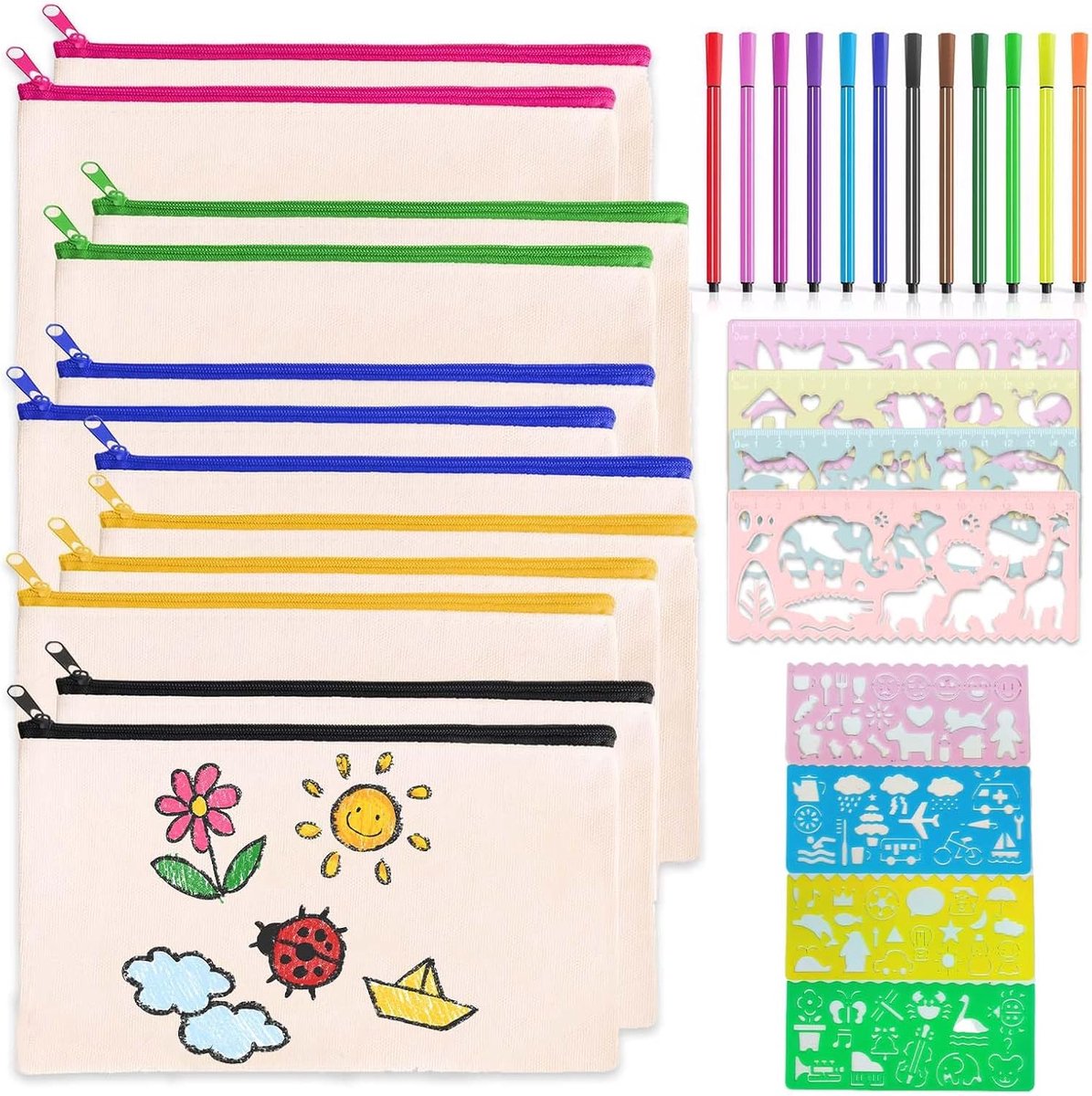 Set Kinderen - Kleurrijke Cadeauzakjes voor Kinderfeestjes, Perfect voor Verjaardagsfeest Knutselwerkjes, Stoffen Tassen Verven & Knutselen Kinderen Activiteiten