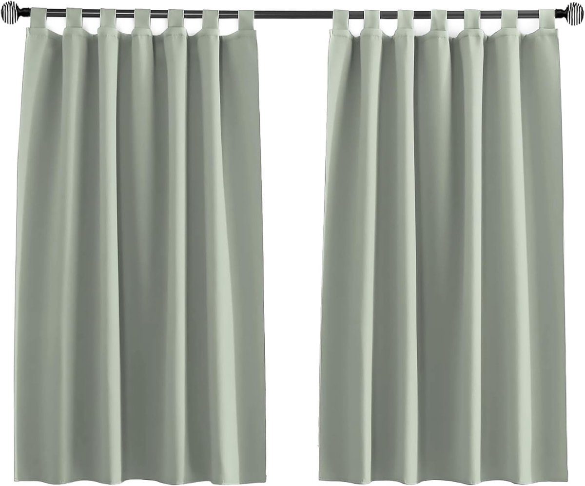 Verduisteringsgordijn, kort, keukenraam, gordijnen, ondoorzichtig, slaapkamer met lussen, 1 stuk, saliegroen, 100 x 120 cm (b x h)
