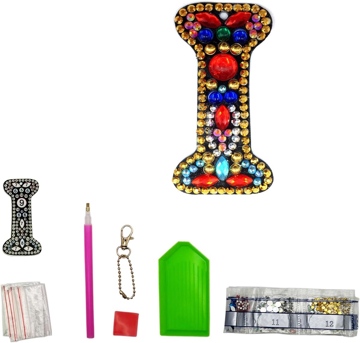 Letters I DIY diamant schilderij sleutelhanger, retro diamond painting sleutelhanger dubbelzijdig van acryl, doe-het-zelf kunst strass diamant schilderij kits voor hanger tas decor broche