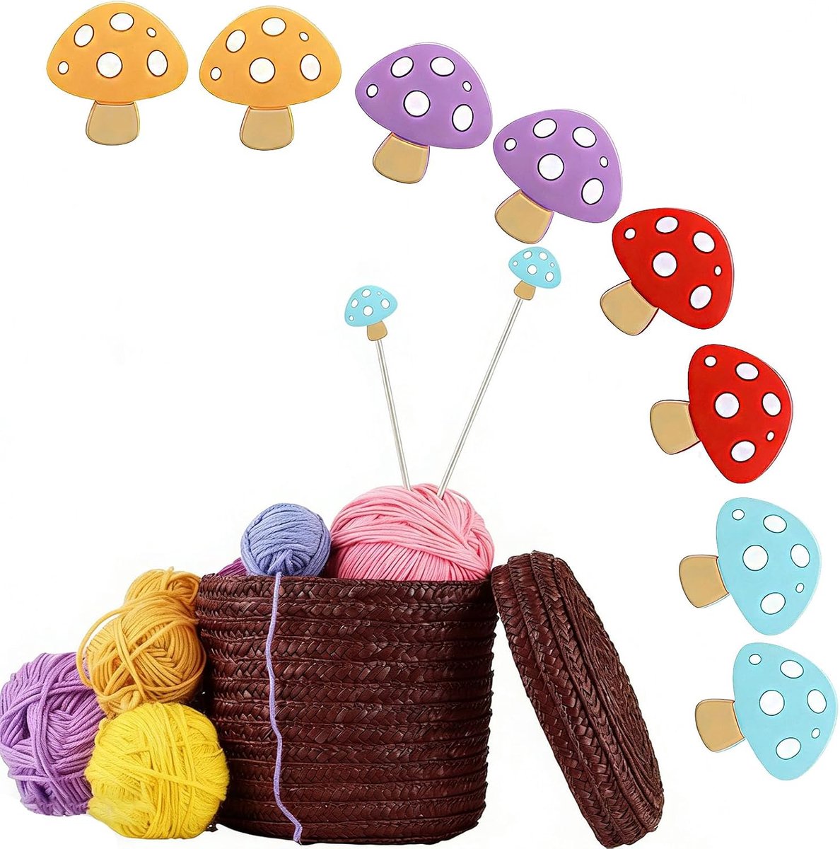 8 stuks gaasstopper voor breinaalden, 2,9 cm, paddenstoelbreinaaldstopper, schattige breinaaldstopper van siliconen, puntbescherming, breiaccessoires voor beginners, knutselen, doe-het-zelf