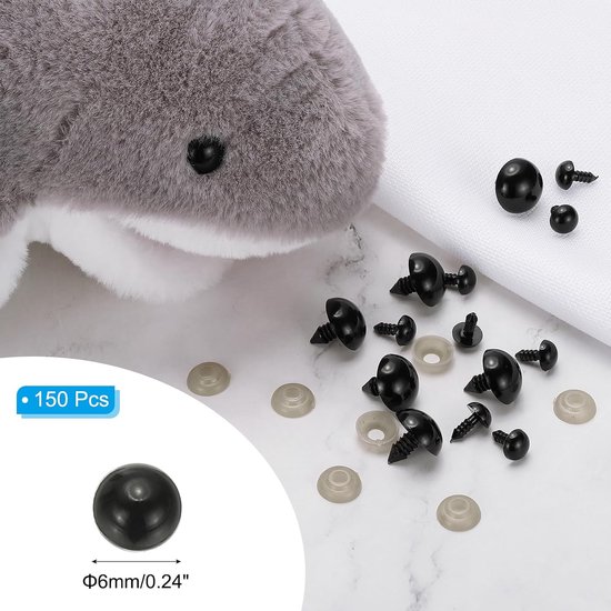 Ogen, set van 150 kunststof veiligheidsogen met sluitringen, veiligheidsogen voor knuffeldieren, haakspeelgoed, poppen, doe-het-zelf handwerk, zwart — afbeelding 4