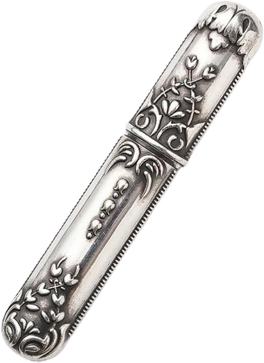 Naald-opslag zilver van metaal, naaldenetui voor naainaalden, borduurnaaldenhouder met reliëfpatroon, draagbare naaldenbox voor handwerk, 8,8 cm naaldbehuizing en organizer voor naaitoebehoren
