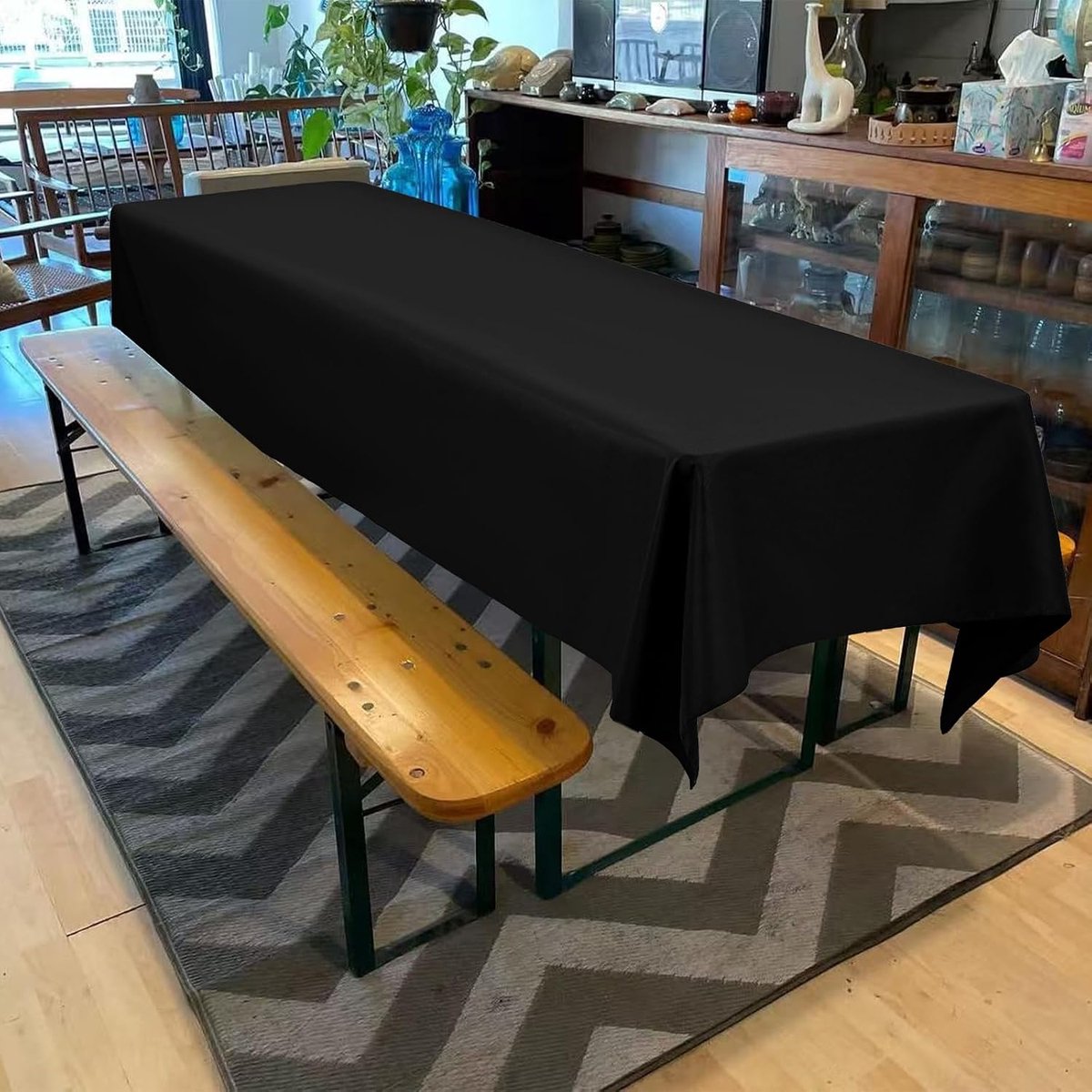 4-pack zwart biertafelkleed, 110 x 260 cm, polyester, wasbaar en duurzaam tafelkleed, tafelkleed voor tuin, feest, verjaardagsfeest of barbecue (zwart)