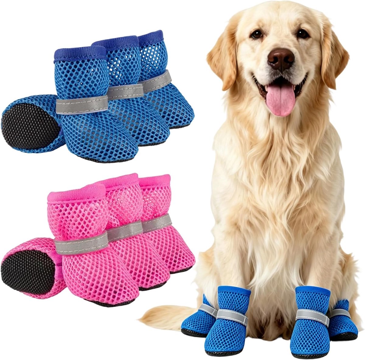 Schoenen, ademende hondenschoenen outdoor, met antislipzool en reflecterende klittenbandsluiting voor warme zomervloeren, L