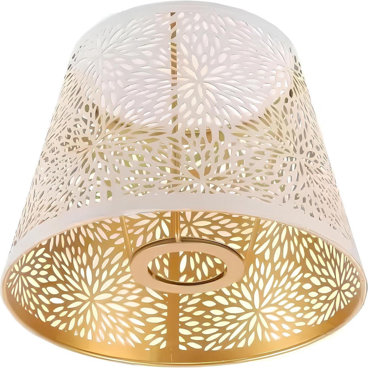 E26 Kleine Lampenkap Wit Goud Gesneden Bloemenpatroon IJzer | 15x13x19cm, Modern Design, Voor Thuis Woonkamer