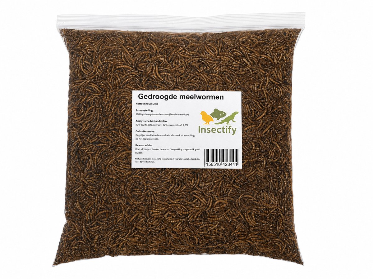 Meelwormen 2 kg Gedroogd - 100% Natuurlijk - Kippenvoer & Vogelvoer - Tuinvogels - Hersluitbare Zak - Insectify