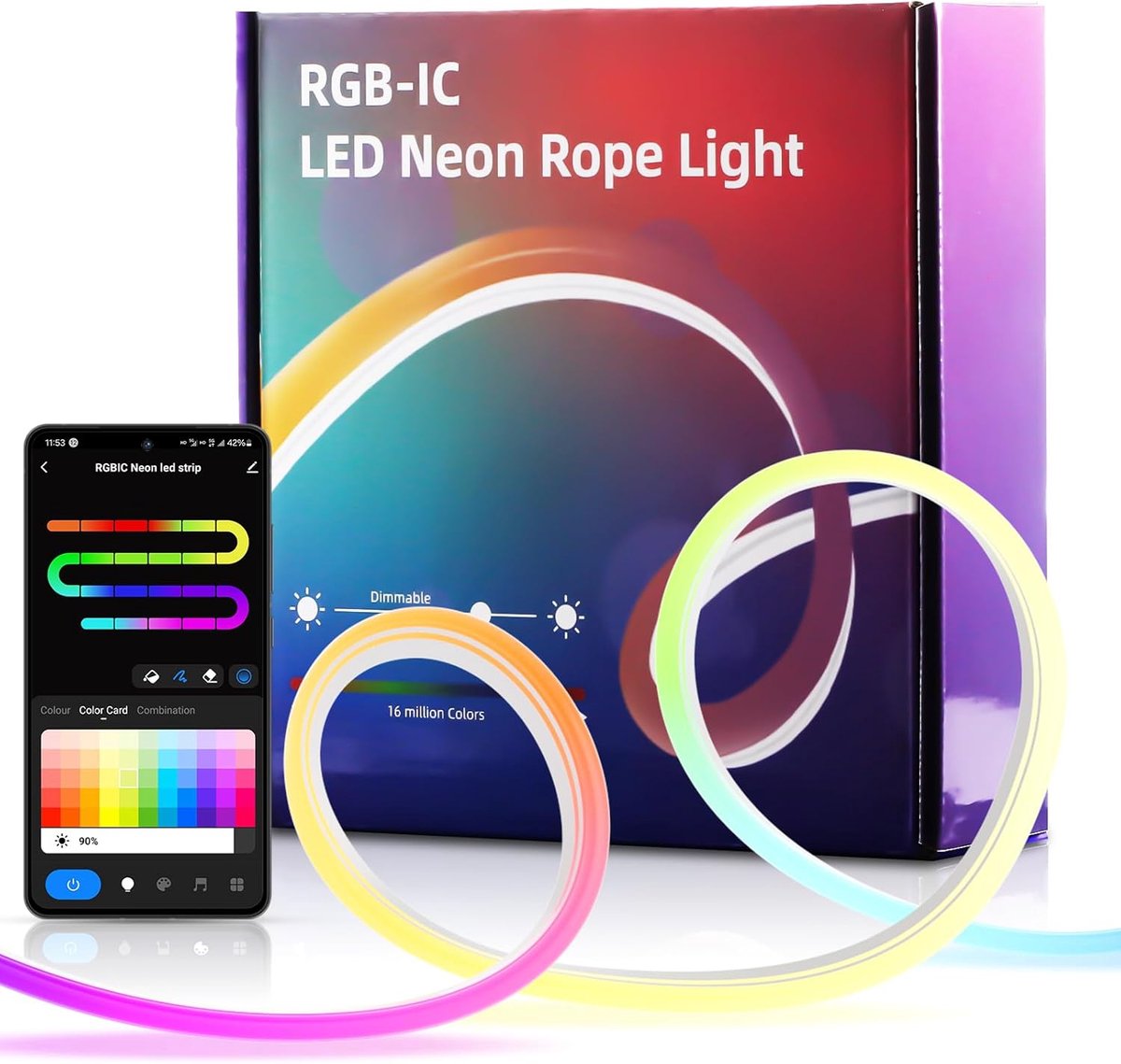 Ledstrip, IC, 5 m, neon wifi-ledstrip voor de muur, led-lichtstrip, buiten, app-besturing met Alexa, Syn Music met decoratie voor speelkamer (zonder afstandsbediening)