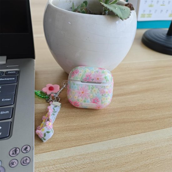 Compatibel met AirPods 4 hoes, schattig sierlijk roze bloemenpatroon, hoofdtelefoonbeschermhoes voor Air Pod 4 (Bloemen-A) van compatibel — afbeelding 2