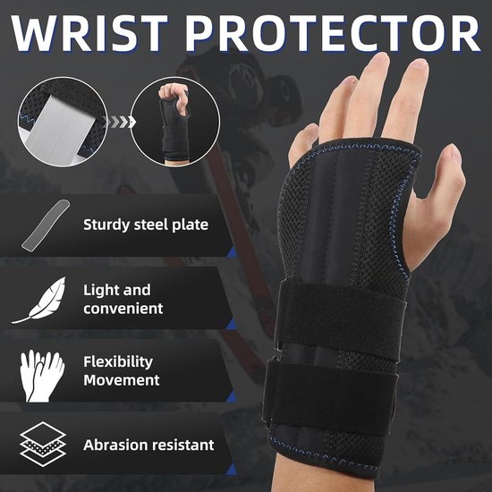 Polsbandage, verstelbare polsbandage fitness voor mannen en vrouwen, met klittenbandsluiting, polssteun met metalen railstabilisator voor artritis, sportbescherming (S/M, rechterhand) — afbeelding 3