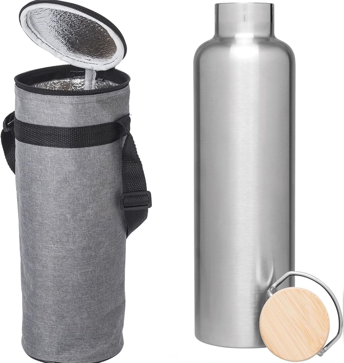 NoTrash2003 Koeltas om te hangen, met 1,5 l fles, verstelbare schouderriem, kleine koeltas voor dranken, koelbox voor outdoor, reizen en meer, grijs