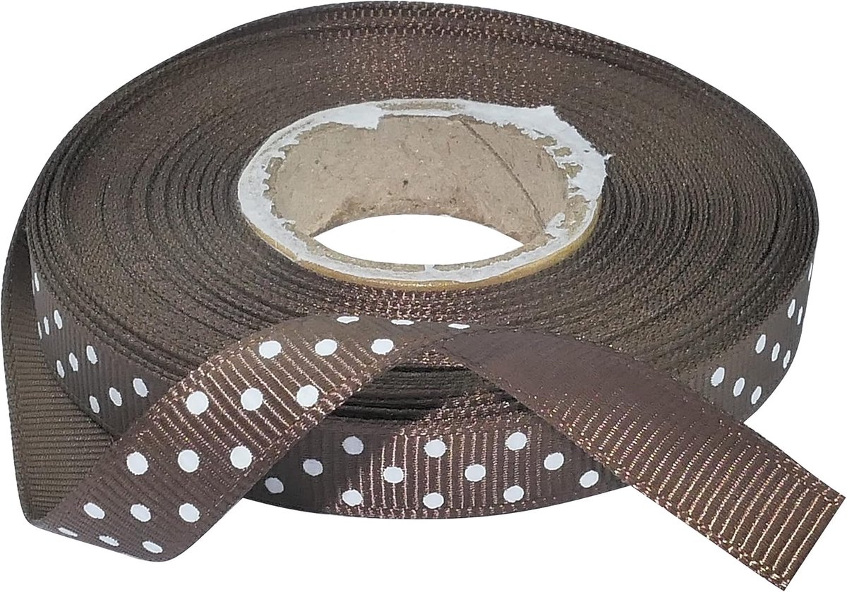 - C50697 - Satijnen lint met reliëf en decoratieve gedrukte patronen - 10 mm x 10 meter - Bruin-Wit - creatieve decoratieprojecten naaikunst cadeauverpakking feest verjaardag ceremonie