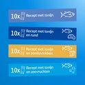 Overzicht van 4 smaken Churu kattensnacks: 10x recept met tonijn, 10x recept met tonijn en rund, 10x recept met tonijn en bonito, 10x recept met tonijn en zeevruchten.