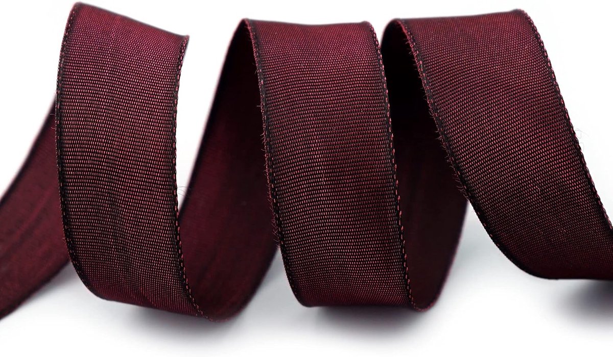 25 m x 25 mm draadrandband Leo bordeaux wijnrood (194) decoratielint met draadranden, eenkleurig, cadeaulint, stoffen lint, lusband, visco-draad van hernieuwbare grondstoffen, biologisch