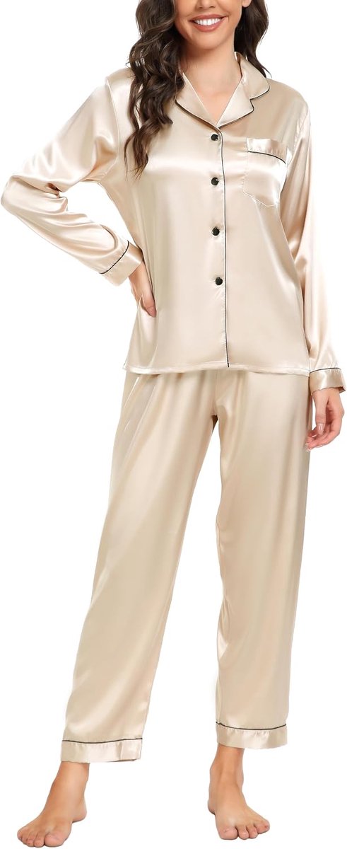 Zijden pyjama voor vrouwen satijnen pyjama set button down dames pyjama tweedelige zijden pyjama voor vrouwen sets met zakken