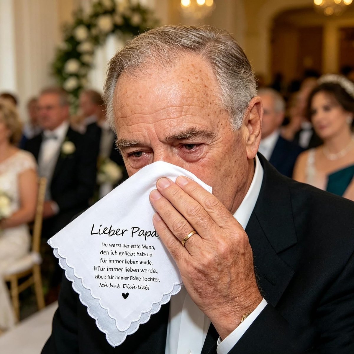 Bruiloftszakdoek voor papa, vreugdetranen, cadeauset met kaart en beschermengel hanger, bruiloft, stoffen zakdoeken, huwelijksgastgeschenk, zakdoek voor papa, vreugdetranen