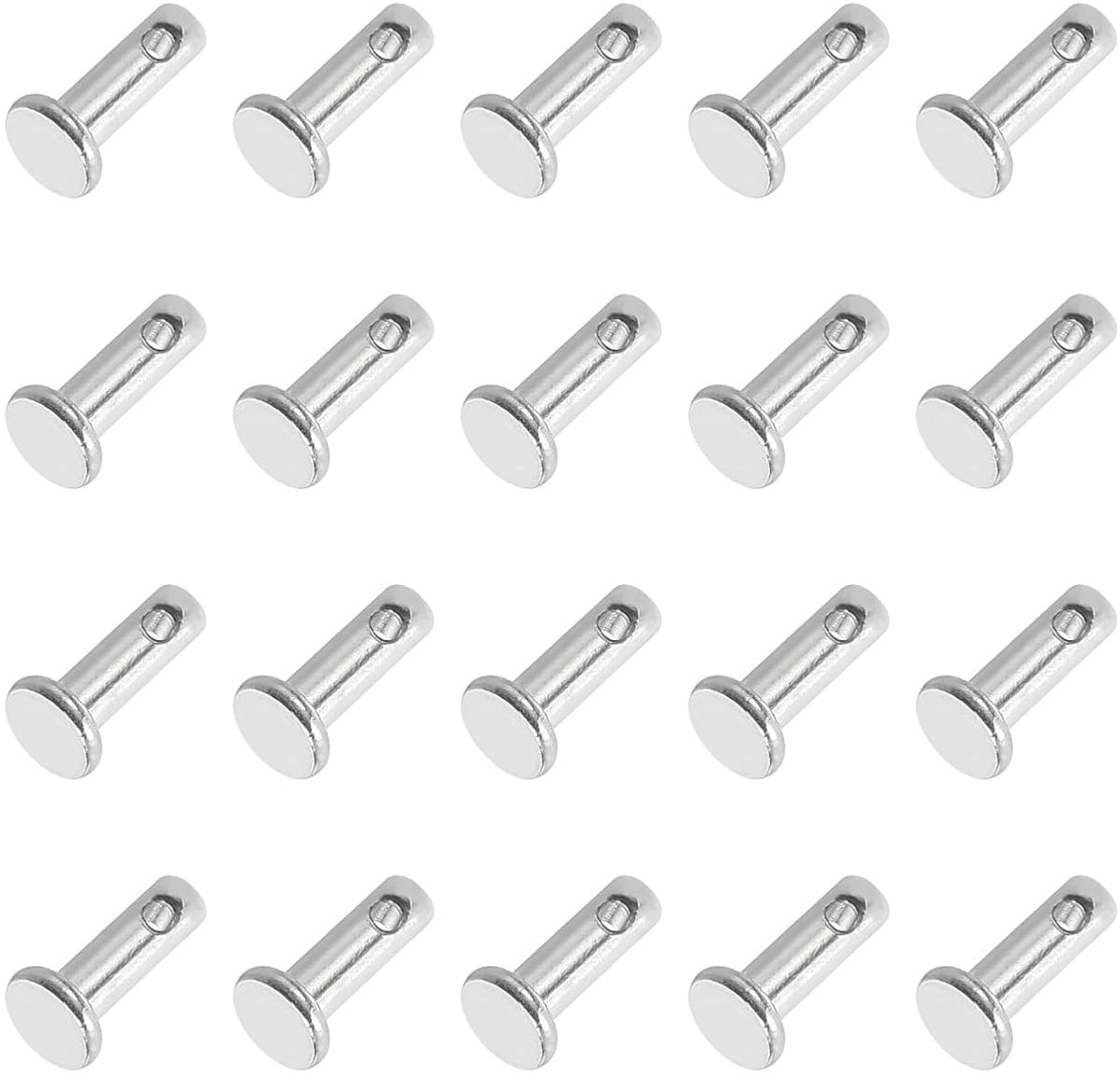 3 x 8 mm enkelgats klapstekker, 20 stuks 304 roestvrij stalen platte kopstekkers voor aanhangerbeveiliging, verbindingsscharniersystemen, zilver