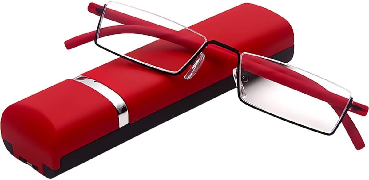 Leesbril met ultralicht TR90-montuur, leeshulp, halve bril van metalen frame met half frame, zichthulp met brillenkoker voor dames en heren