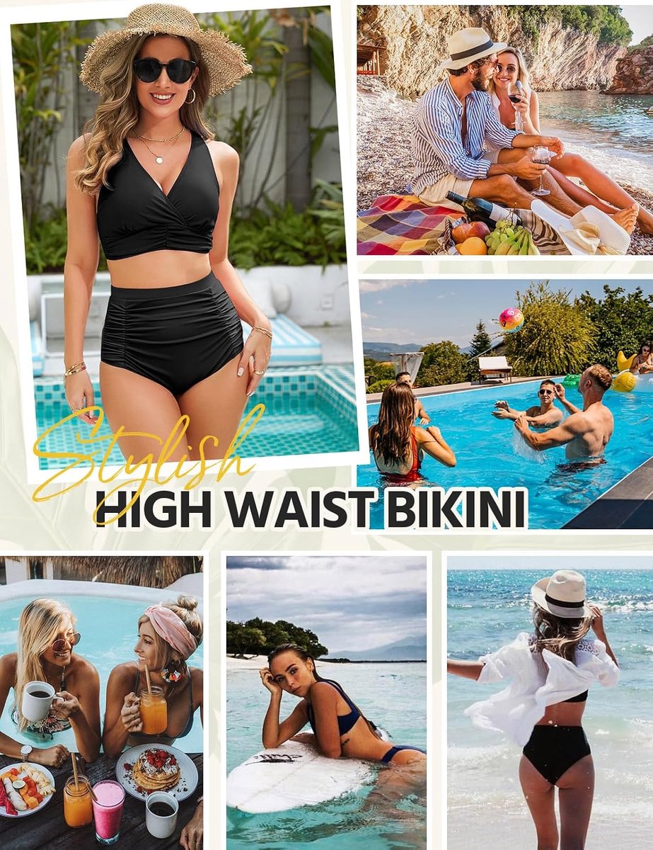 Badmode voor dames, tweedelige push-up, sets met hoge taille, bikiniset, geplooid, met buikcontrole, V-hals, elegant