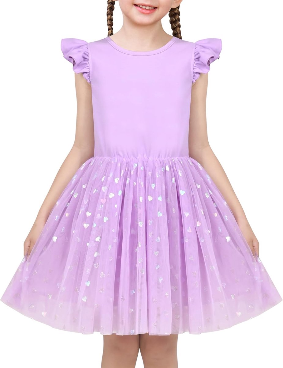 Jurk Roze Pailletten Bruiloft Hallo laag Tule Rok Tutu Flutter mouw 4-8 jaar