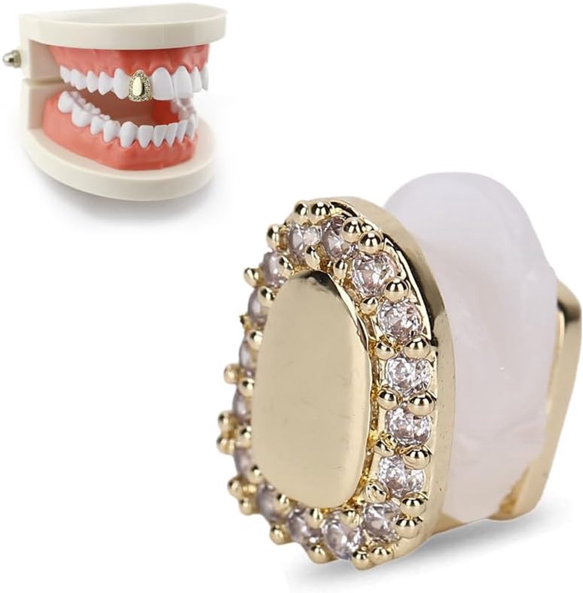 Tand Bling Tanden, Tanden Accessoire Decoratie voor Halloween Party Hip Hop Show, Rapper Kostuum Tanden Sieraden en Accessoires (Enkele deur diamant goud)