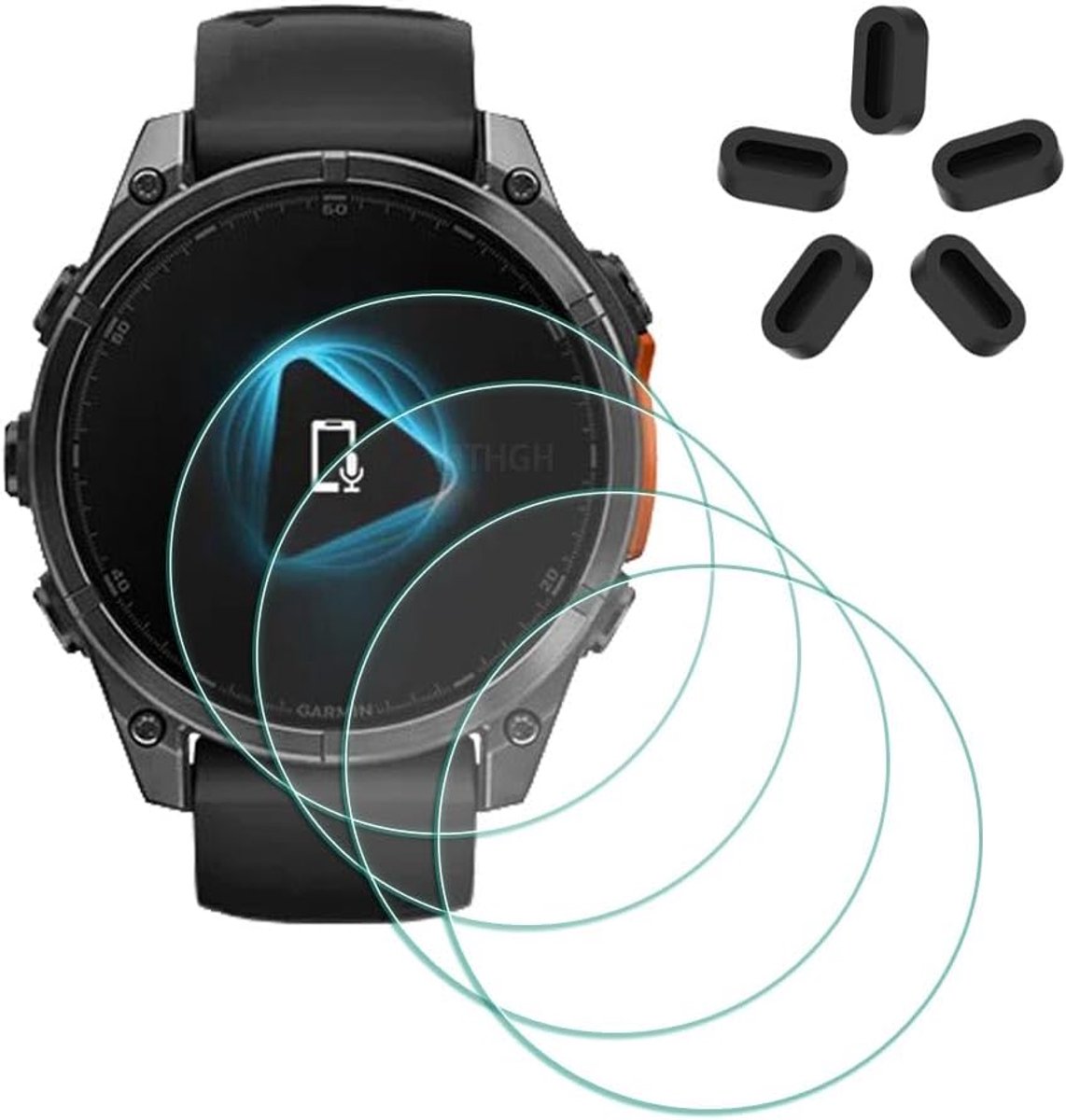 Beschermfolie voor Garmin Fenix 8-47 mm Sapphire Solar [4 stuks] + anti-stofstekker 5 stuks, smartwatch displaybeschermfolie glas 9H hardheid anti-kras luchtbelvrije ultradunne pantserfolie