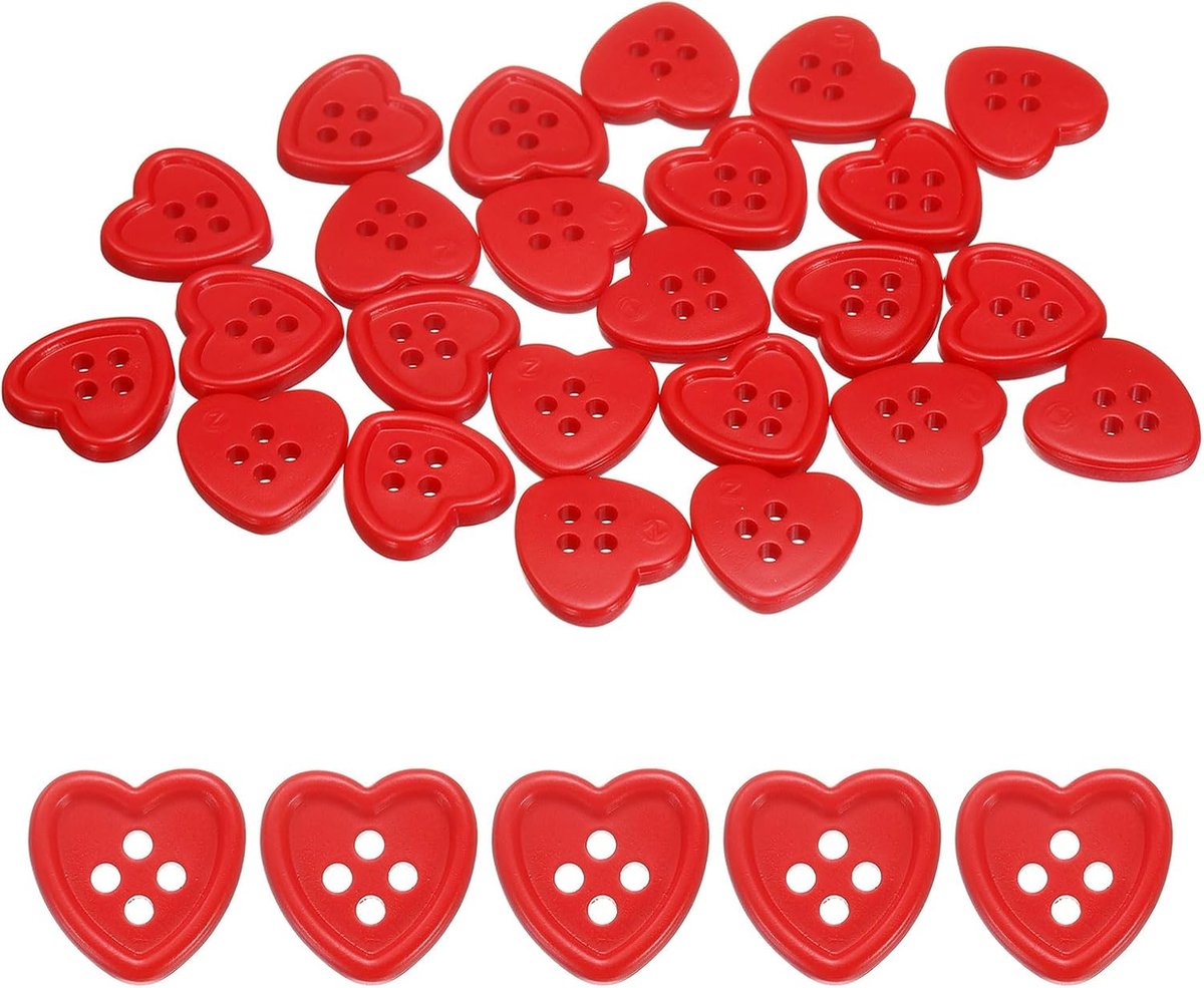 40 stuks hartvormige naaiknoppen, 15 mm 5/8" 4-gaats gebreide knopen voor kleding, kleding, breien, handwerk, decoratie, rood