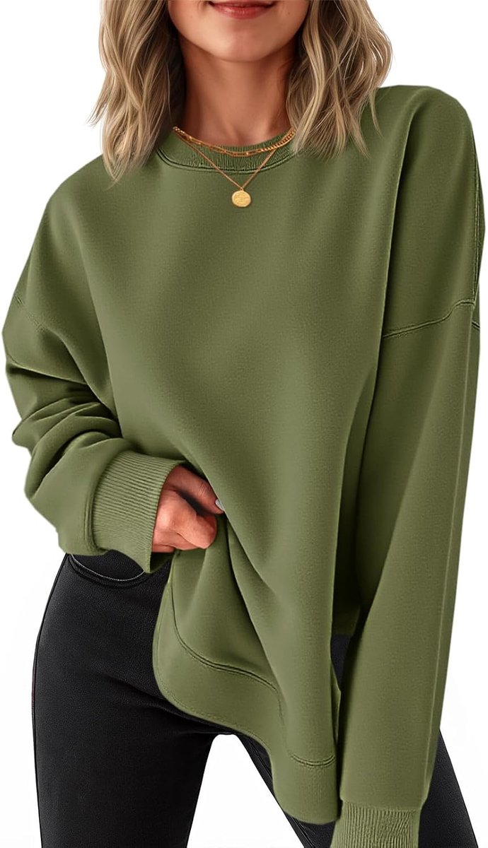Pullover voor dames, ronde hals, lange mouwen, sweatshirts, zijsplit, lange mouwen, elegante basic trui, losse tuniek, tops, casual bovenstuk