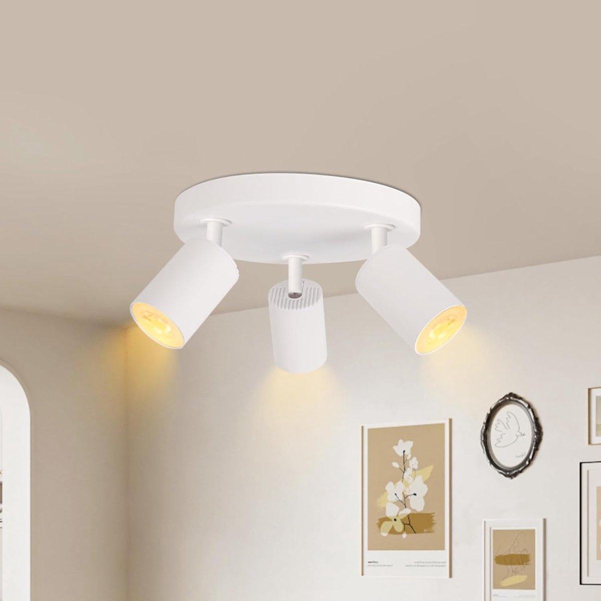 Plafonnier met 3 Verstelbare Spots Wit - GU10 Fitting - Moderne Plafondlamp 350° Draaibaar voor Woonkamer, Keuken en Gang - Wit Kunststof (Exclusief Lichtbron)