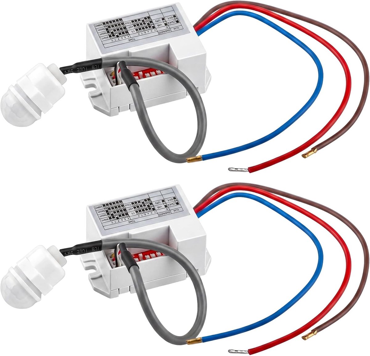 2 x infrarood bewegingssensor, inbouw, 220 V, mini-bewegingsmelder 360° met schemeringssensor en tijdinstelling, bereik 8 m voor gloeilampen led-licht binnen en buiten