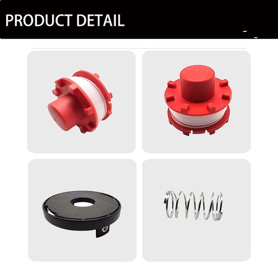Spoelenset voor Einhell GE-CT 36/30 Li E SOLO AGILLO 36/255 BL AGILLO 18/200 (Vervanging: 3405096), 6 draadspoelen + 1 draadspoelkappen + 1 geveerd — afbeelding 4