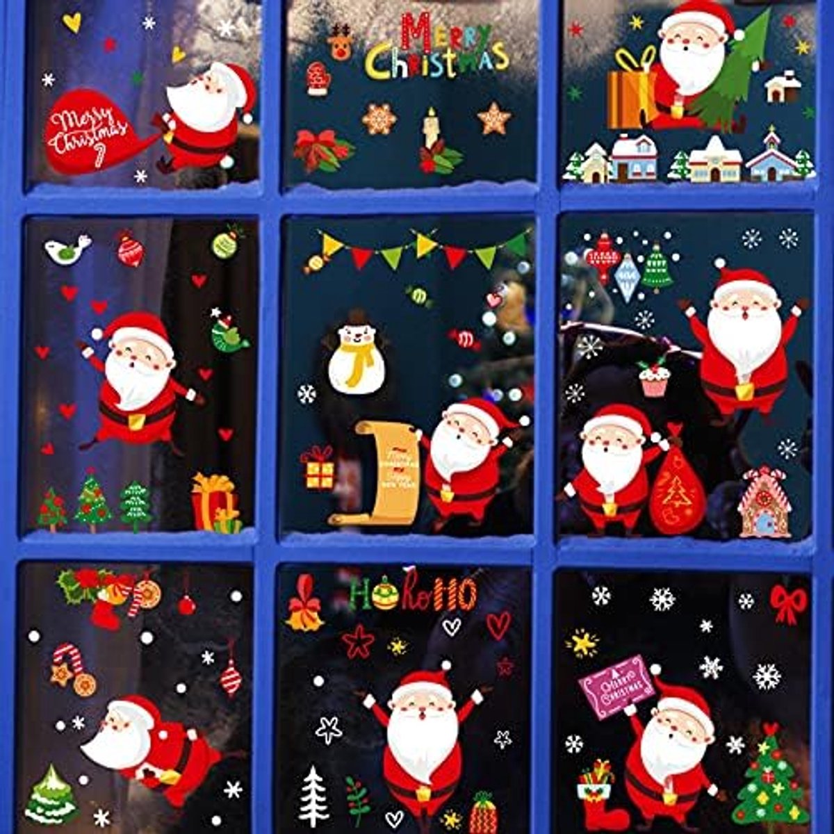 Raamstickers 9 vellen kerstman sneeuwpop sneeuwvlok herbruikbare kerst 30 x 20 cm raamdecoraties klampt zich vast voor thuiskantoor, klaslokaal, coffeeshop, kerstthemafeest