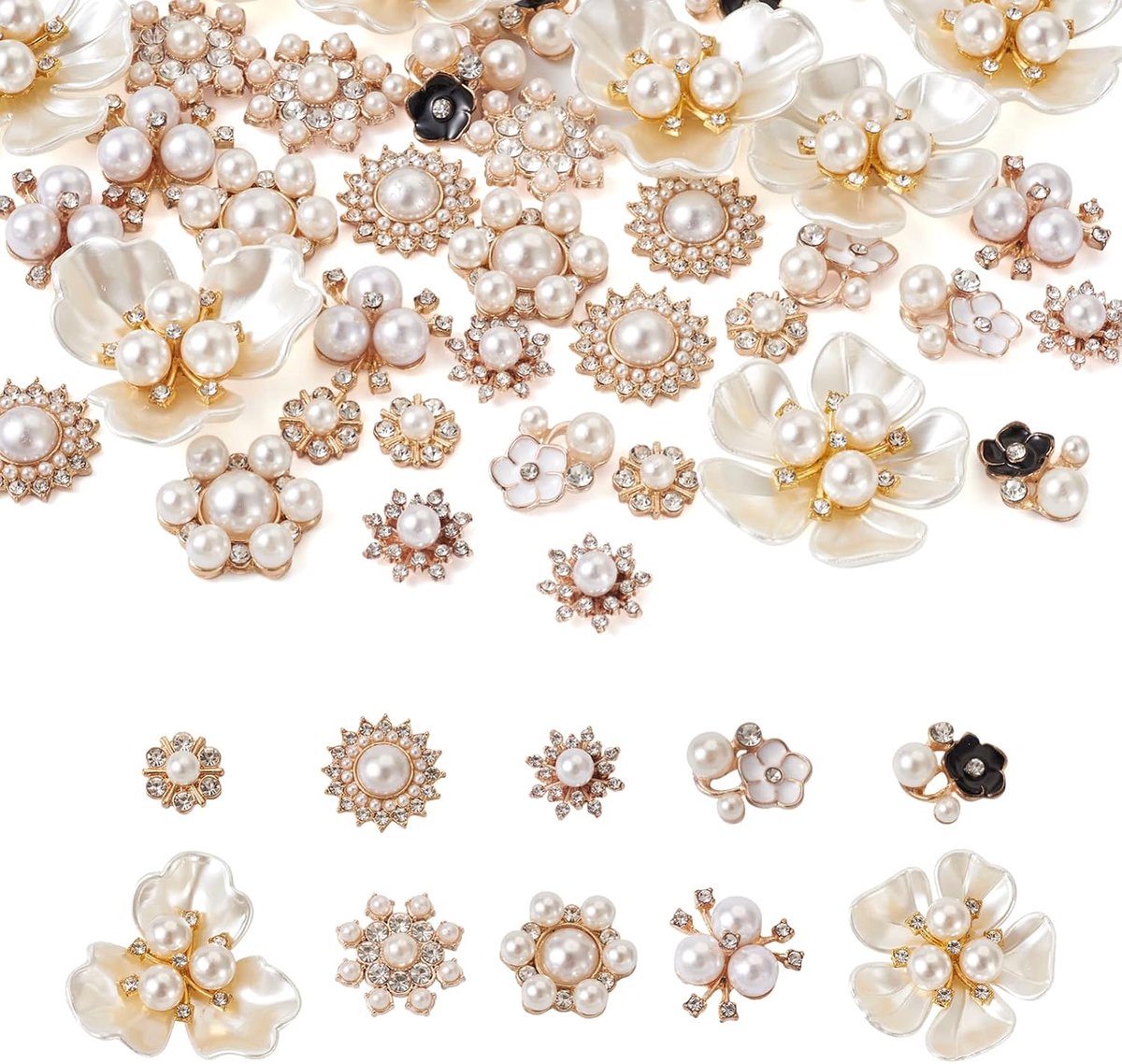 40 stuks kristallen strass bloem cabochons imitatie parel kralen cabochons voor sieraden maken bruiloft decoratie naaien accessoires