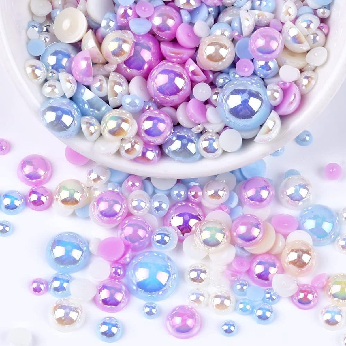 Kralen, platte rug, kunstparels, losse parels, kleurrijke halve parels, imitatieparels, decoratieve parels voor doe-het-zelf manicure, sieraden maken, 4 mm, paars-blauw, 500 stuks