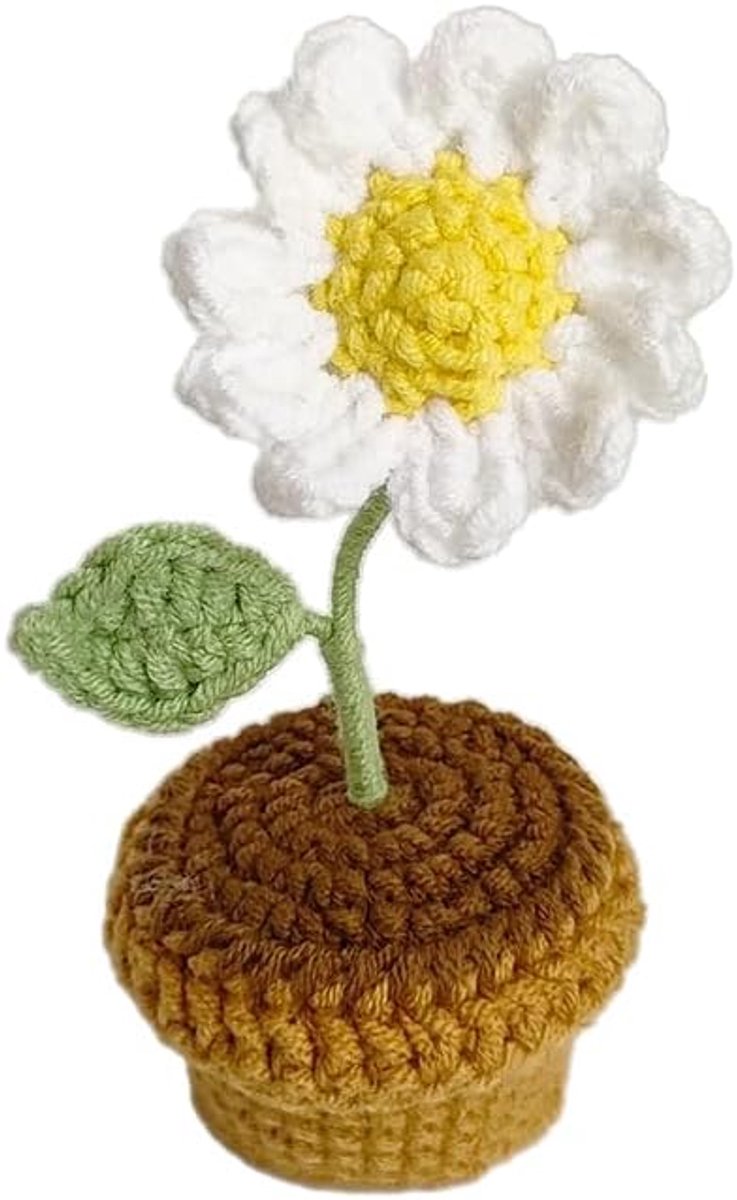 Set van 2 handgemaakte gehaakte potplanten - Zonnebloem- en rozenversieringen,D