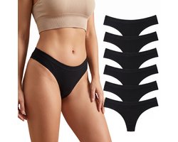 RENALUX String Set 6 Stuks - String Dames - Comfortabele Strings - Sexy Ondergoed Dames Katoen - Onderbroeken Dames - Zwart - Maat XL