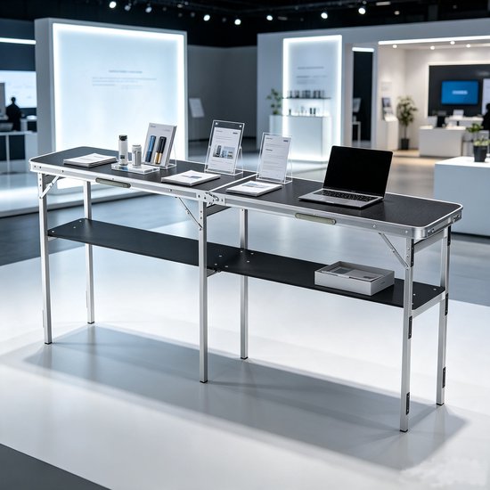 Opvouwbare beursbalie 196 X 38 X 85 cm van aluminium met MDF tafelblad en draagtas - presentatietafel voor beurzen, markten en evenementen — afbeelding 5
