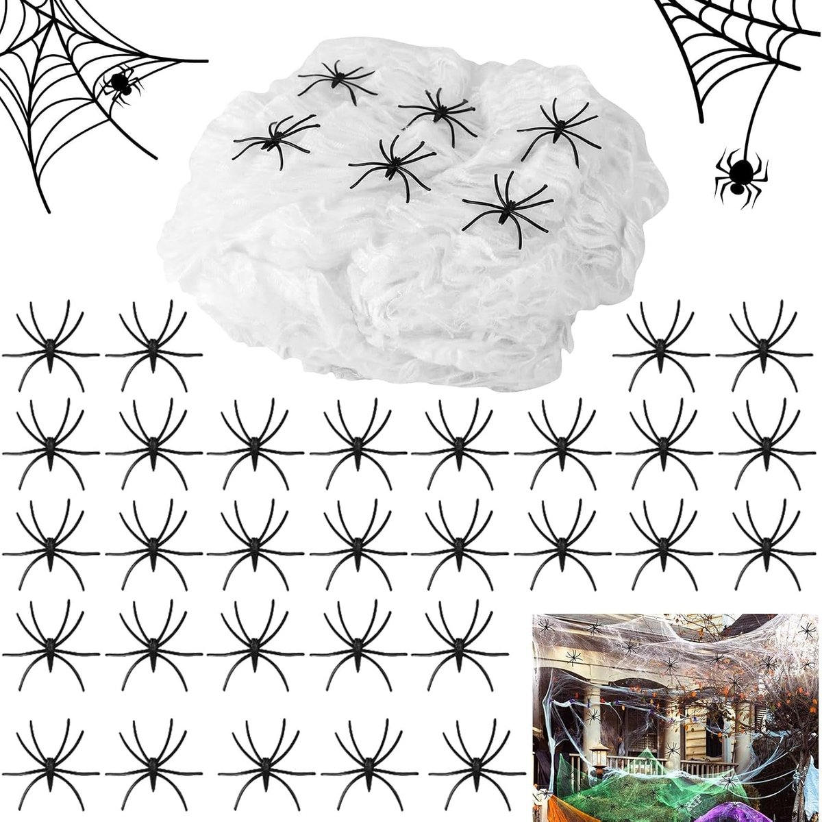 Halloween Spinnenweb Decoratie - Super Stretch Spinnenweb - Griezel spinnen Set - Spookachtig Web - eest Versiering - Halloween thema - Halloween Decoratie - Spookhuis Decoratie - Decoraties - Feest Versiering - Voor Huis, Tuin en Feest