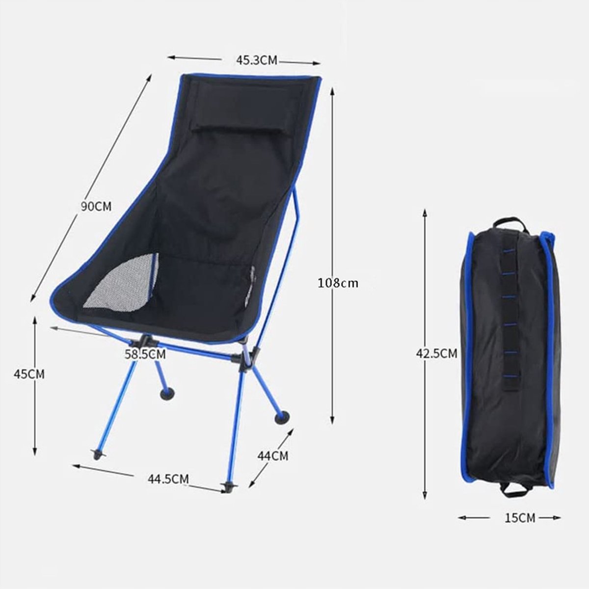 Draagbare Campingstoel - Opvouwbare Stoel met Hoge Rugleuning - Belastbaar tot 150 kg - Lichtgewicht Aluminium Frame - Afneembare Zachte Hoofdsteun - Compact met Opbergtas - Voor Kamperen, Vissen, Strand en Picknick — cadeau in Sport & Outdoor - foto 8
