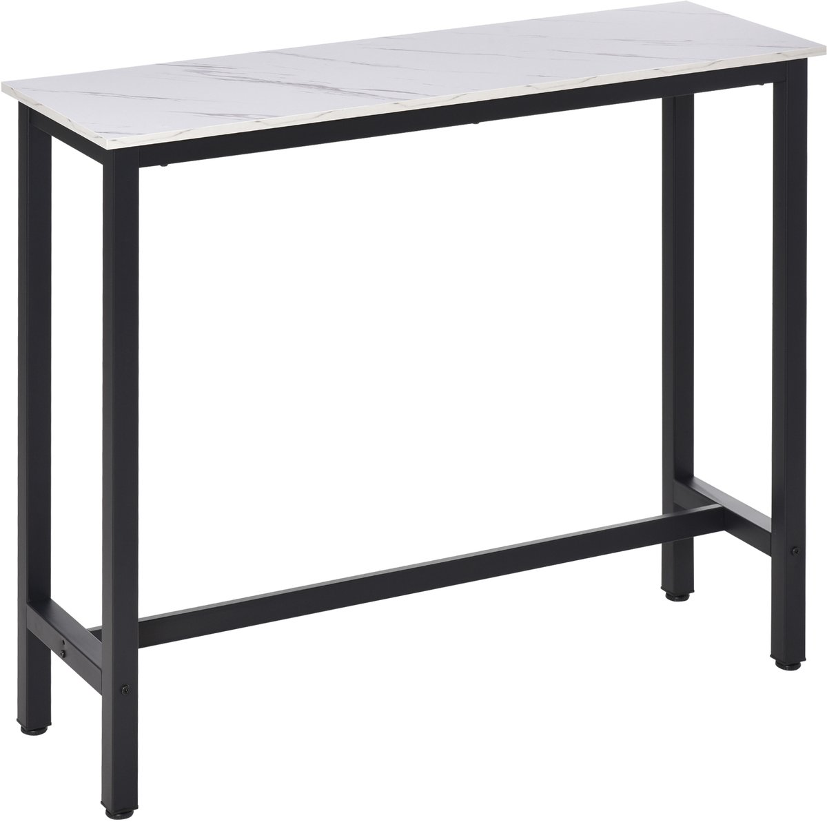 Bartafel statafel - 120 x 40 x 100 cm - frame van staal - zwart - Hoge keukentafel - marmerlook - wit