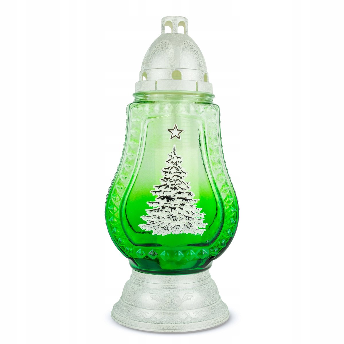 Grote Glazen Kerstboom Lantaarn 38 cm Groen met Brandstof