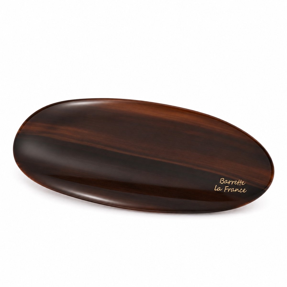 Grote haarspeld barrette donker bruin gemeleerd epoxyhars glanzend gebogen ovaal 35x100 mm
