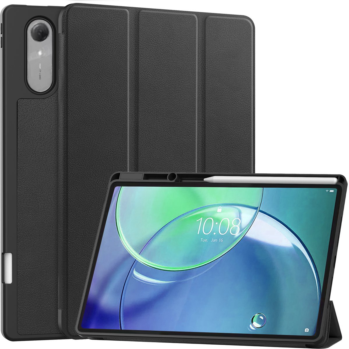 Hoesje - Geschikt voor Lenovo Idea Tab Pro Gen 2 - Dun & Stevig - Trifold Bookcase Hoes - Hard Cover Case - Met Uitsparing Geschikt voor Lenovo Pen - Hardcover Book - Tablethoes - Zwart