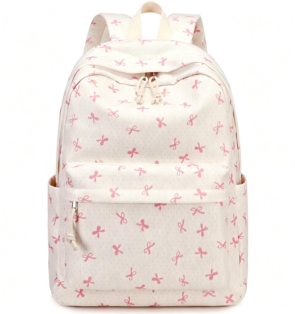 Rugzak Meisjes met Strikjes – Corduroy Schoolrugzak – Grote Rugzak voor Meisjes en Dames – Laptoprugzak 15,6 inch – Roze – L