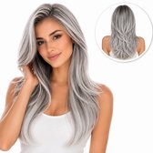 SassyGoods® Luxe Grijze Pruik - Pruiken Dames Lang Haar - Front Lace Wig - Wasbaar - Verstelbaar - Grijs 50 cm