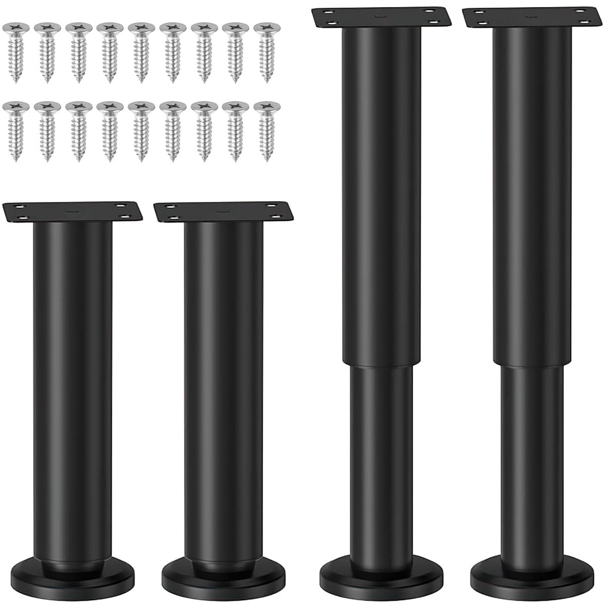SKIEHAN Set van 4 meubelpoten – 18-30 cm – verstelbaar – zwart metaal – verstelbare meubelpoten – kastpoten – tafelpoten – bedpoten – poten voor ladekast – met schroeven – voor doe-het-zelf