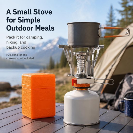 Camping Kookstel -Gasbrander - Opvouwbaar - Draagbaar Gasstel - voor Outdoor Camping, Wandelen & Trekking - Ultralichte Opvouwbare Pocket Brander - met Regelbaar Ventiel - Geschikt voor EN 417 Gasfles - Inclusief Bewaardoos - Oranje van Camping — afbeelding 3